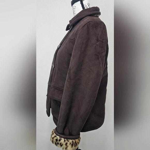 Utex Design Faux Micro Suede/Fur Leopard Print Jacket Size Medium-EUC - Picture 6 of 16